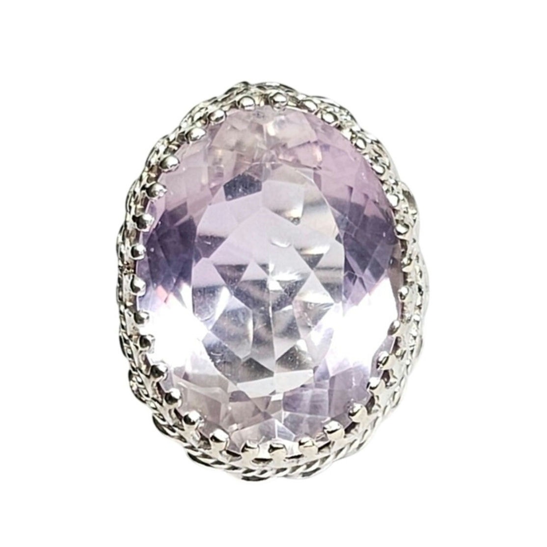 Vintage 14k White Gold Kunzite Crown Setting Statement Ring